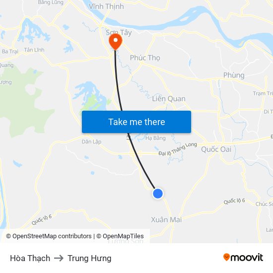 Hòa Thạch to Trung Hưng map