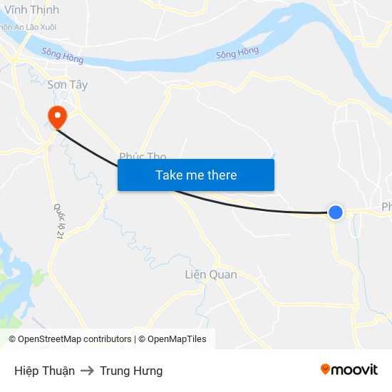 Hiệp Thuận to Trung Hưng map