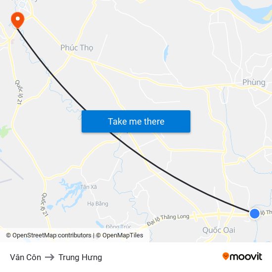 Vân Côn to Trung Hưng map