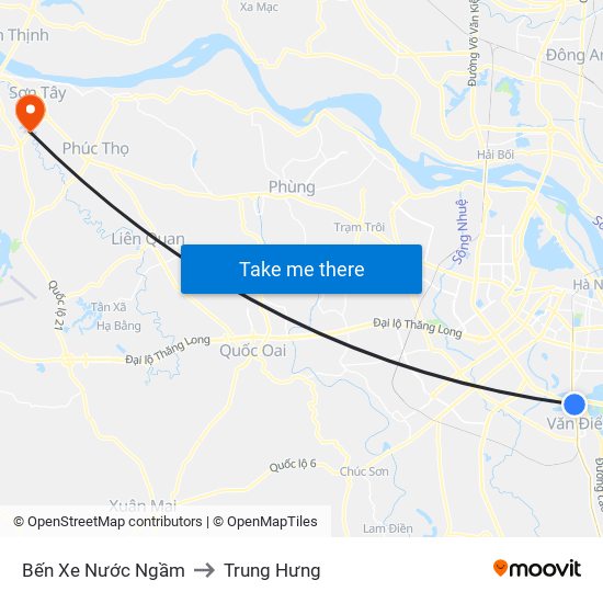 Bến Xe Nước Ngầm to Trung Hưng map