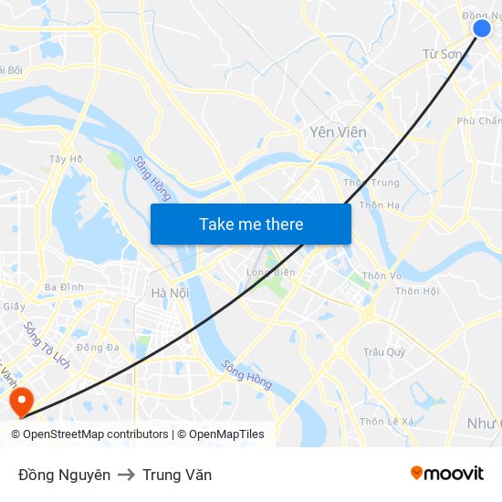Đồng Nguyên to Trung Văn map