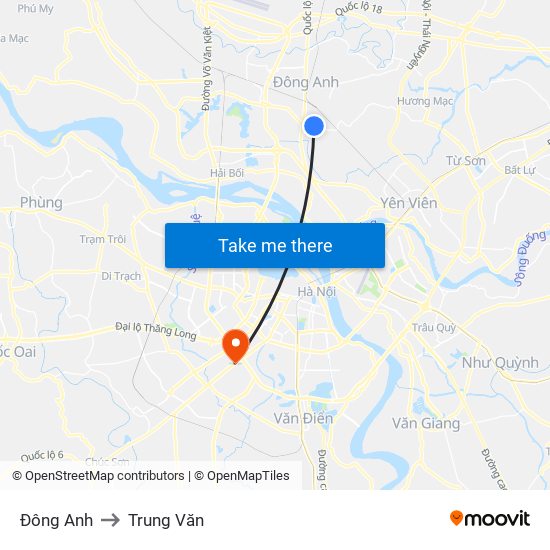 Đông Anh to Trung Văn map