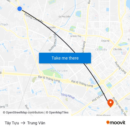 Tây Tựu to Trung Văn map