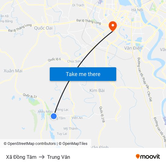Xã Đồng Tâm to Trung Văn map