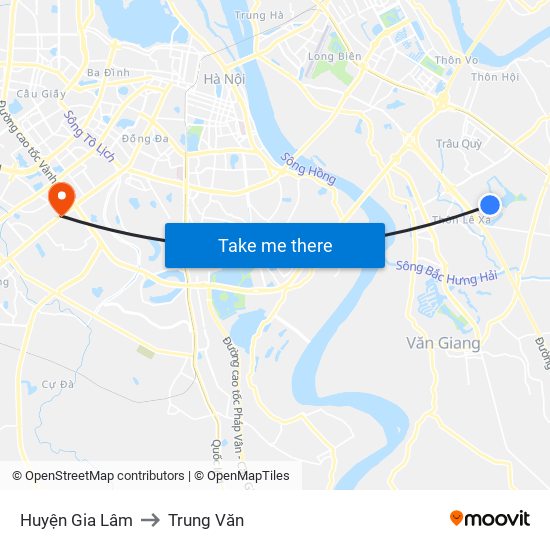 Huyện Gia Lâm to Trung Văn map