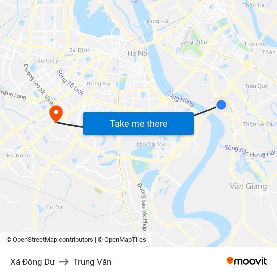 Xã Đông Dư to Trung Văn map