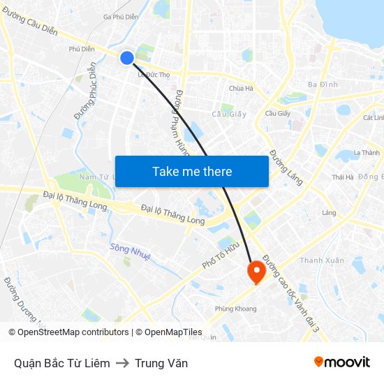 Quận Bắc Từ Liêm to Trung Văn map