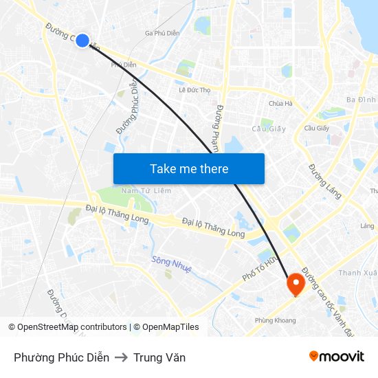 Phường Phúc Diễn to Trung Văn map