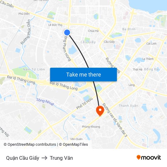 Quận Cầu Giấy to Trung Văn map