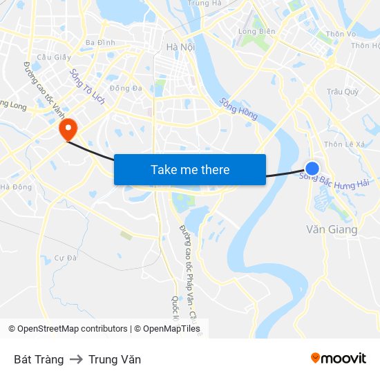 Bát Tràng to Trung Văn map