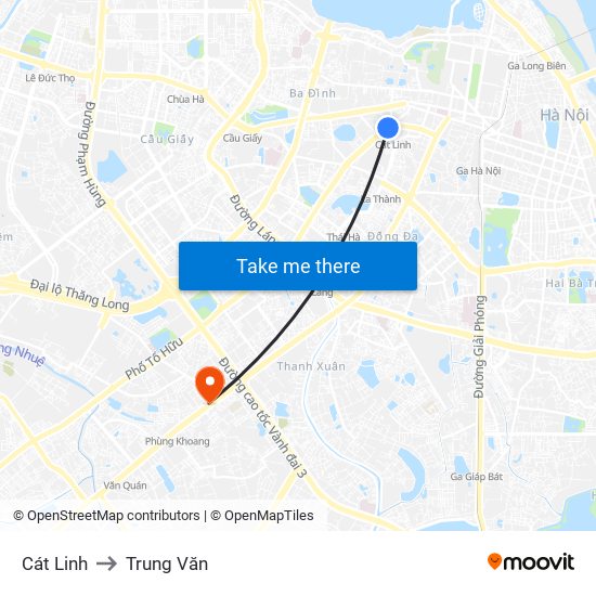 Cát Linh to Trung Văn map