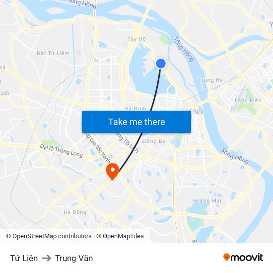 Tứ Liên to Trung Văn map