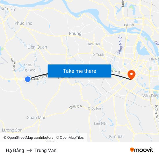 Hạ Bằng to Trung Văn map