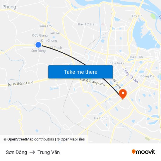 Sơn Đồng to Trung Văn map