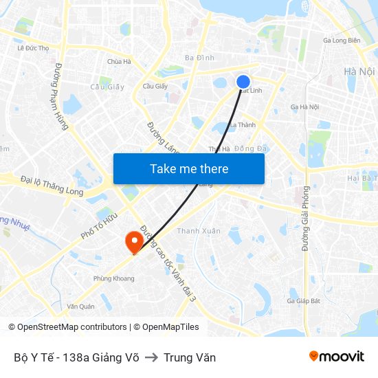 Bộ Y Tế - 138a Giảng Võ to Trung Văn map