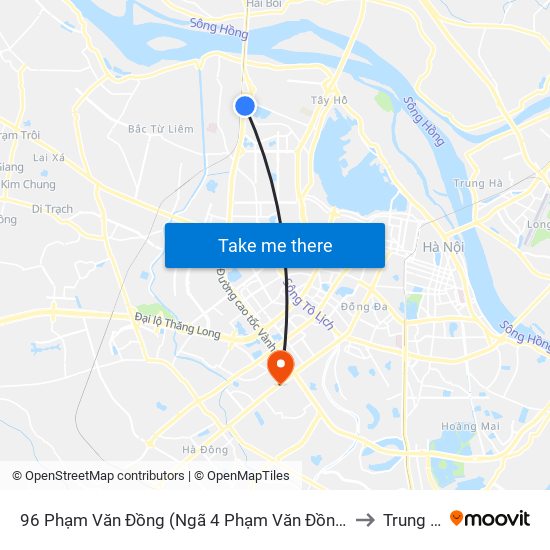 96 Phạm Văn Đồng (Ngã 4 Phạm Văn Đồng - Xuân Đỉnh) to Trung Văn map