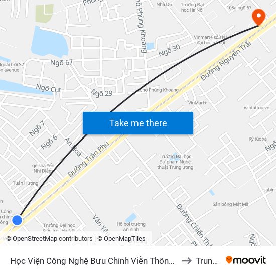 Học Viện Công Nghệ Bưu Chính Viễn Thông - Trần Phú (Hà Đông) to Trung Văn map