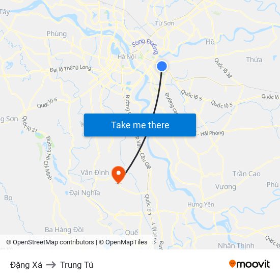 Đặng Xá to Trung Tú map