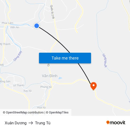 Xuân Dương to Trung Tú map