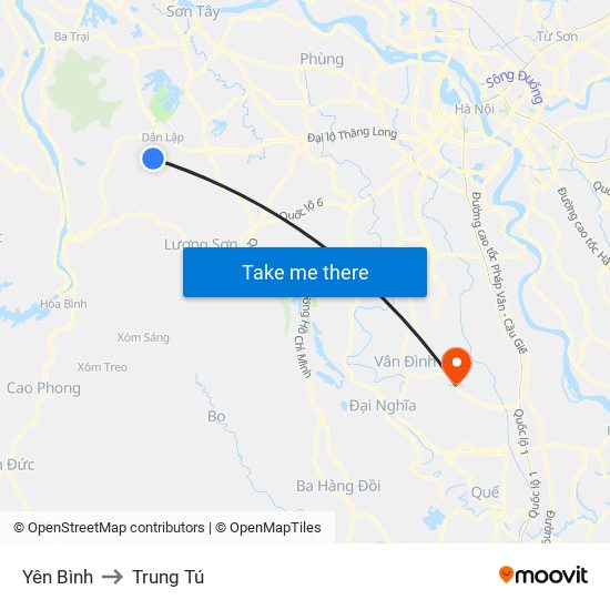 Yên Bình to Trung Tú map