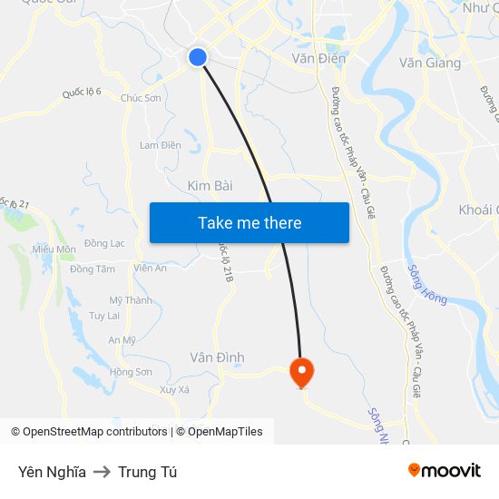 Yên Nghĩa to Trung Tú map