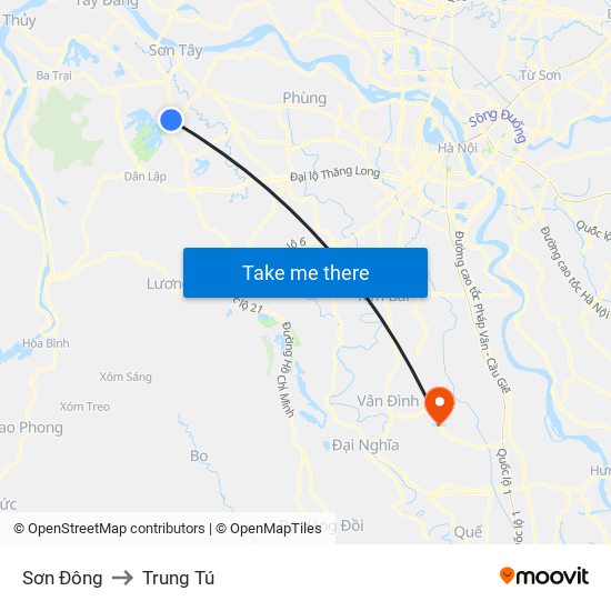 Sơn Đông to Trung Tú map