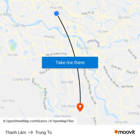 Thanh Lâm to Trung Tú map