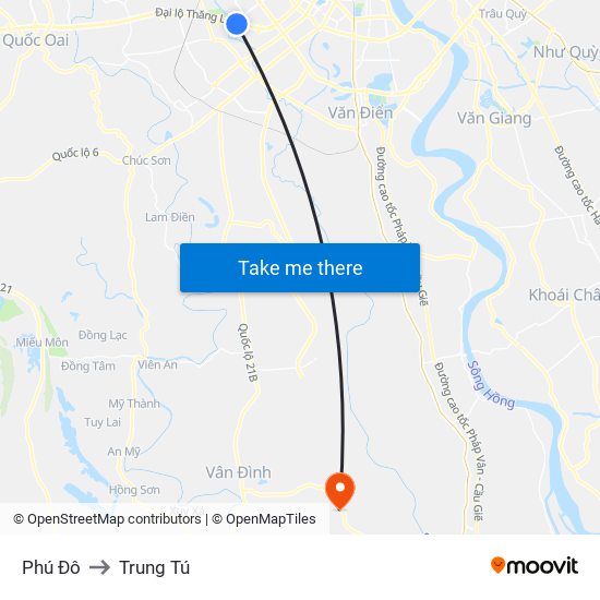 Phú Đô to Trung Tú map