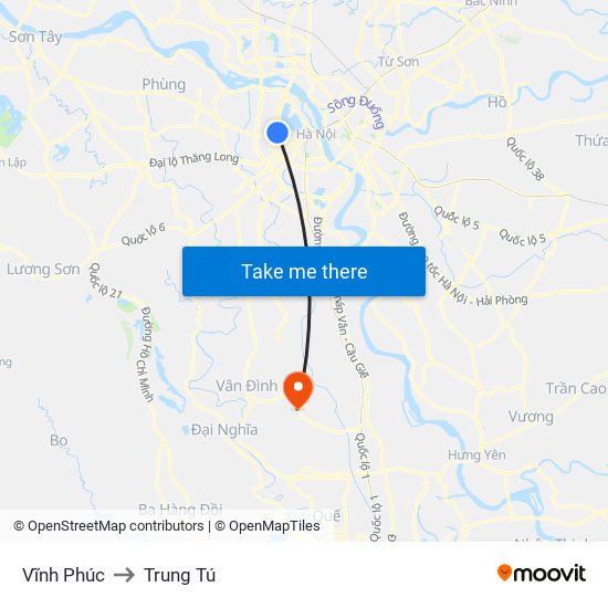 Vĩnh Phúc to Trung Tú map