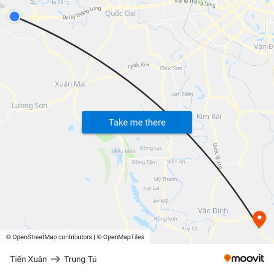 Tiến Xuân to Trung Tú map