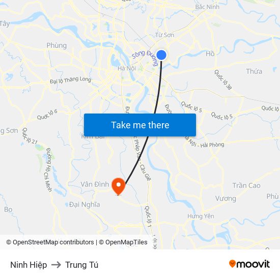 Ninh Hiệp to Trung Tú map