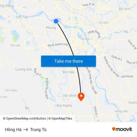 Hồng Hà to Trung Tú map