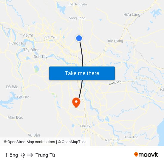 Hồng Kỳ to Trung Tú map