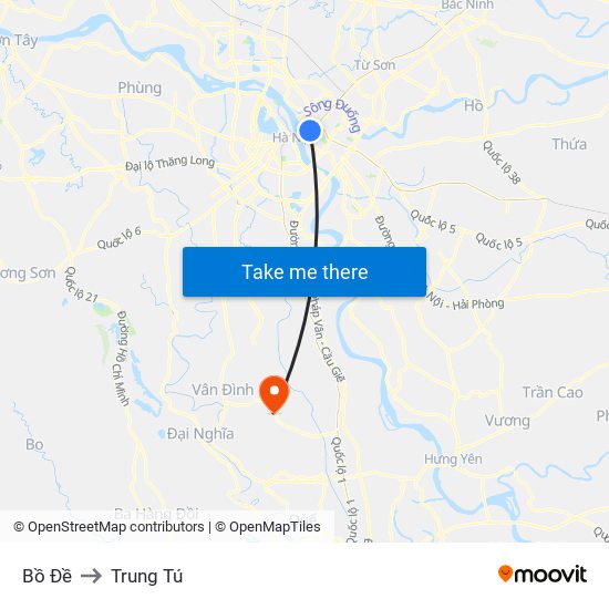 Bồ Đề to Trung Tú map