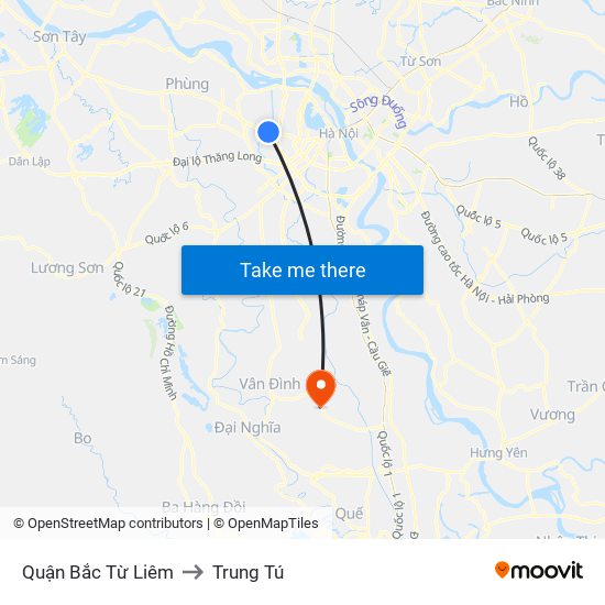 Quận Bắc Từ Liêm to Trung Tú map