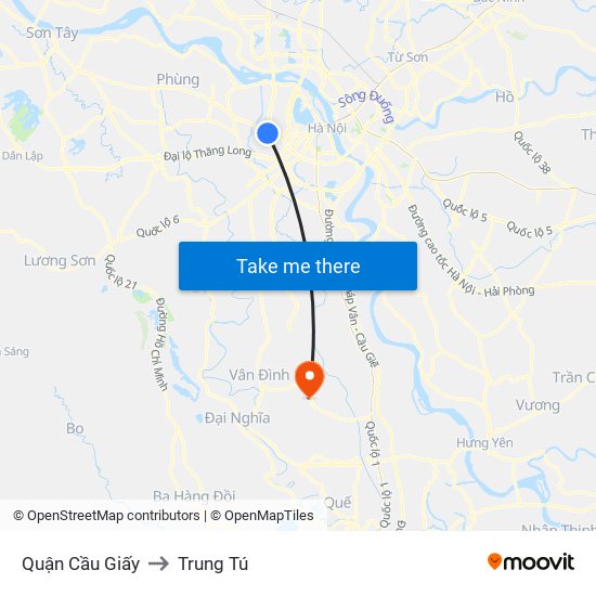 Quận Cầu Giấy to Trung Tú map