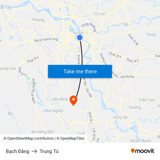 Bạch Đằng to Trung Tú map