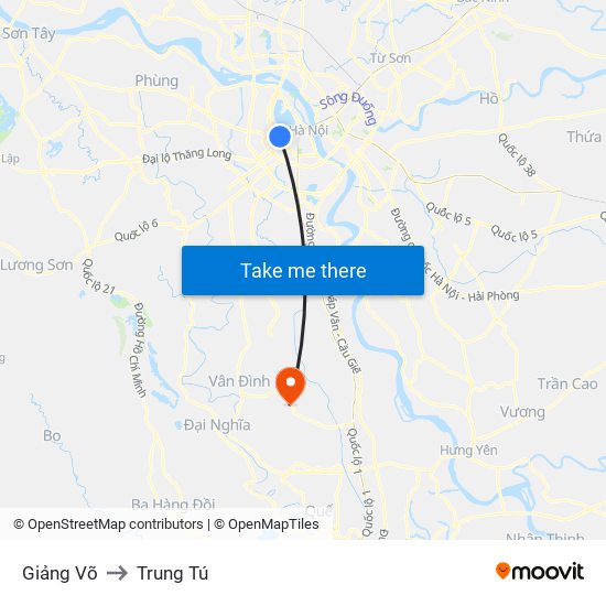 Giảng Võ to Trung Tú map