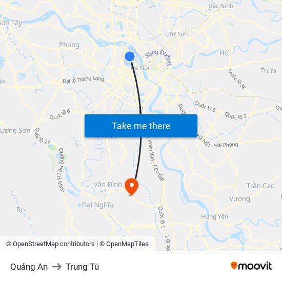 Quảng An to Trung Tú map