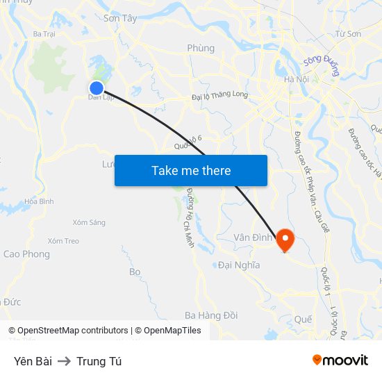 Yên Bài to Trung Tú map