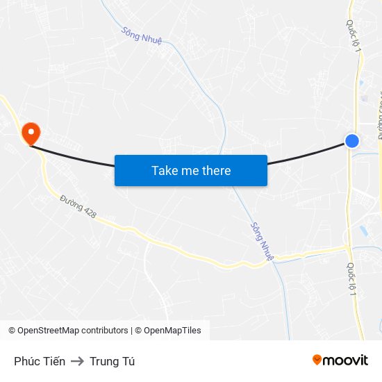 Phúc Tiến to Trung Tú map