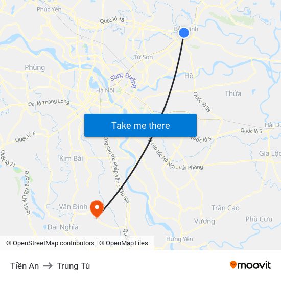 Tiền An to Trung Tú map