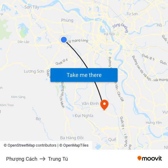 Phượng Cách to Trung Tú map