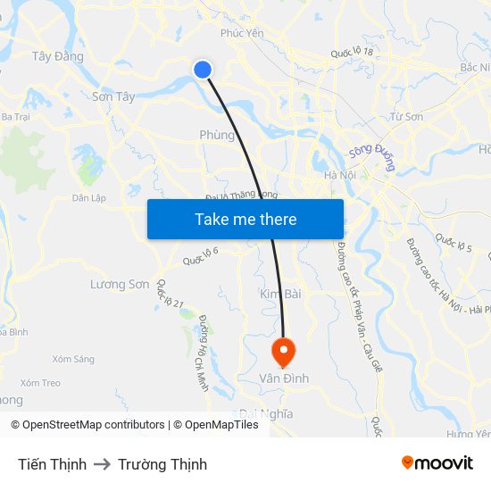 Tiến Thịnh to Trường Thịnh map