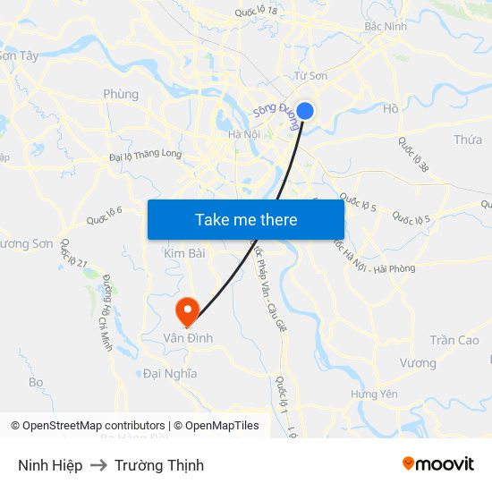 Ninh Hiệp to Trường Thịnh map