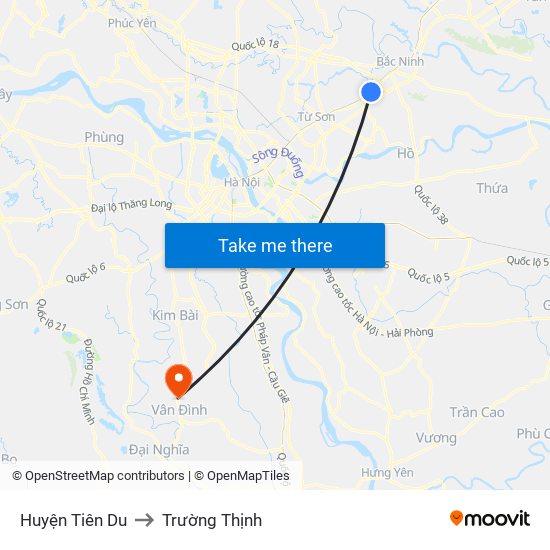 Huyện Tiên Du to Trường Thịnh map