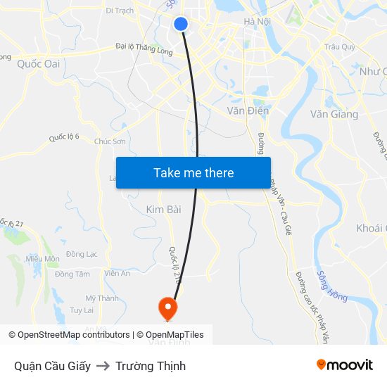 Quận Cầu Giấy to Trường Thịnh map