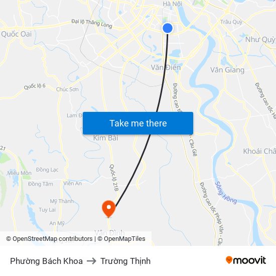 Phường Bách Khoa to Trường Thịnh map