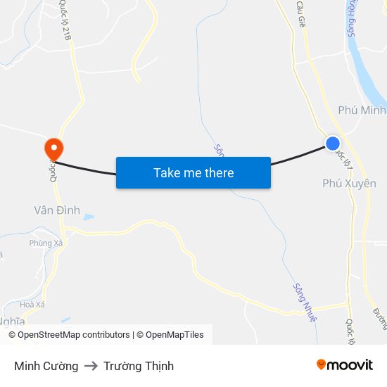 Minh Cường to Trường Thịnh map