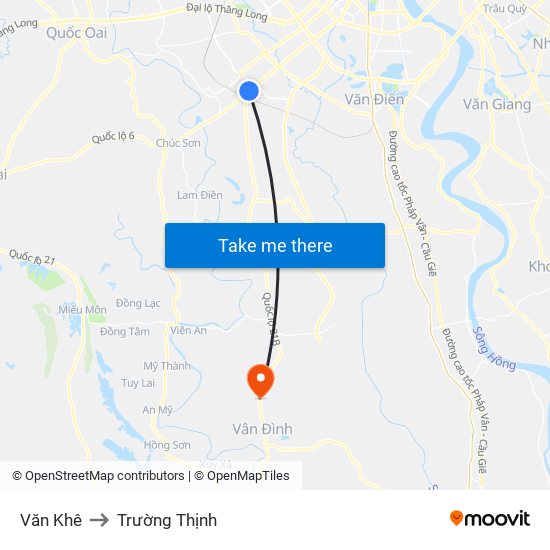 Văn Khê to Trường Thịnh map